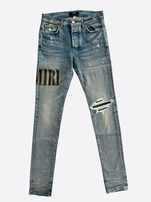 Amiri Clay Indigo Camouflage Core Applique Logo Jeans