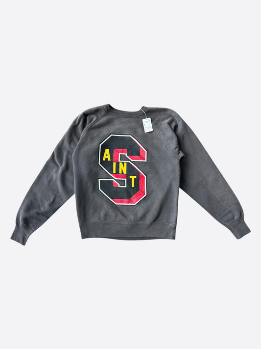 Saint Michael Denim Tears Washed Black S Logo Sweater