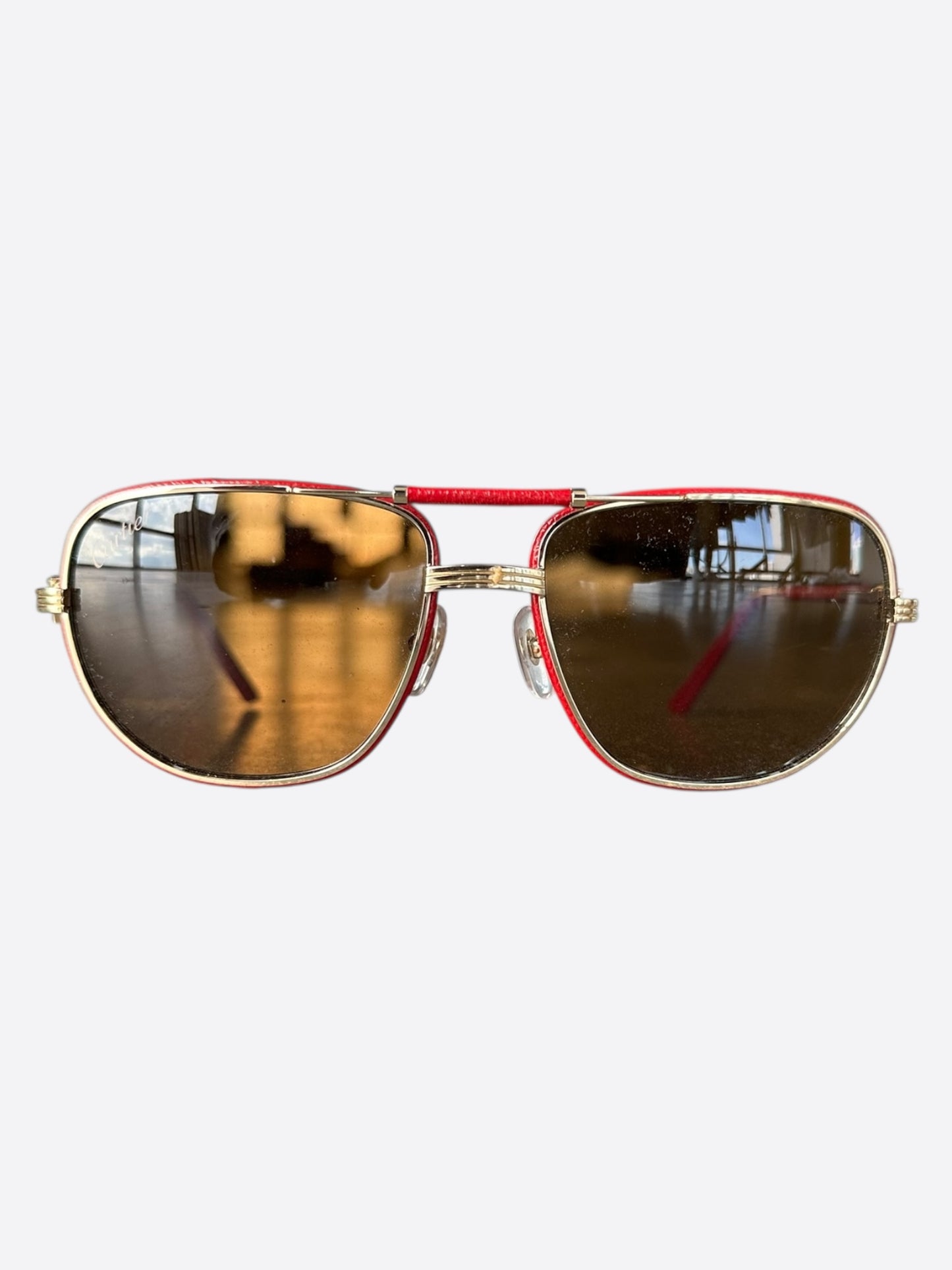 Cartier Red & Gold Aviator Sunglasses