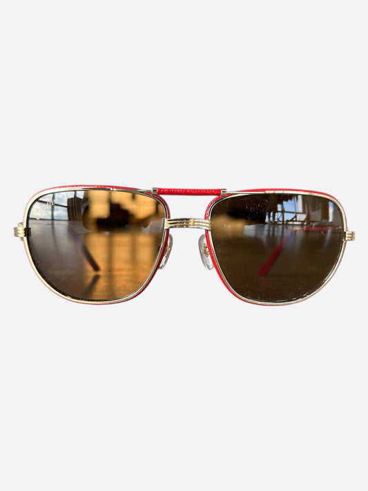 Cartier Red & Gold Aviator Sunglasses