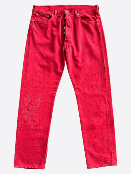 Chrome Hearts Red Large Cross Patch Jeans