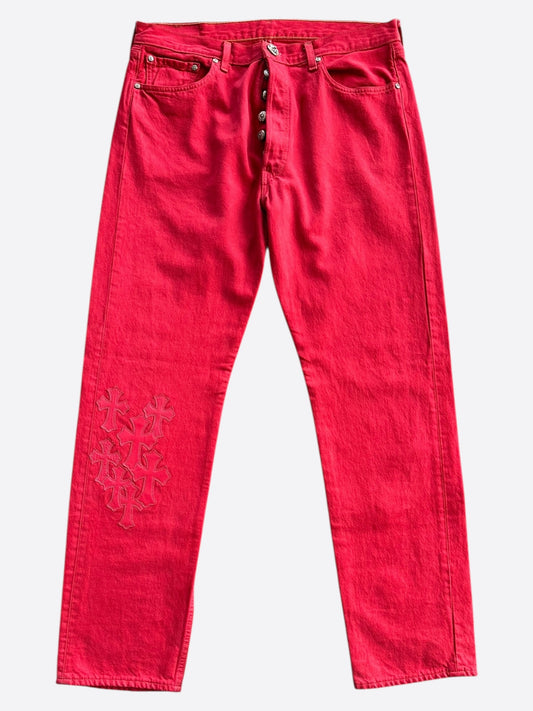 Chrome Hearts Red Large Cross Patch Jeans
