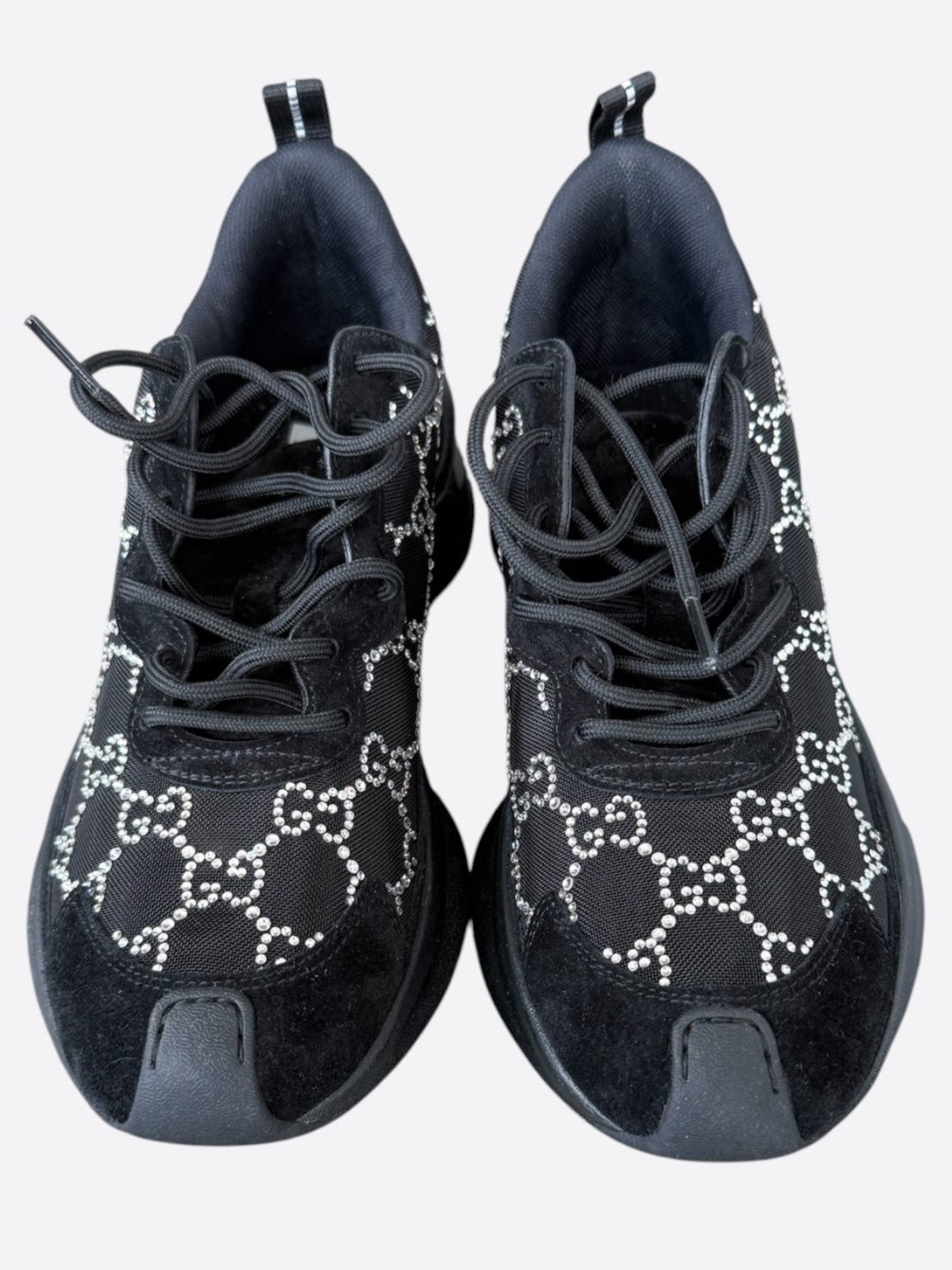 Gucci Black & Crystal GG Monogran Run Sneakers