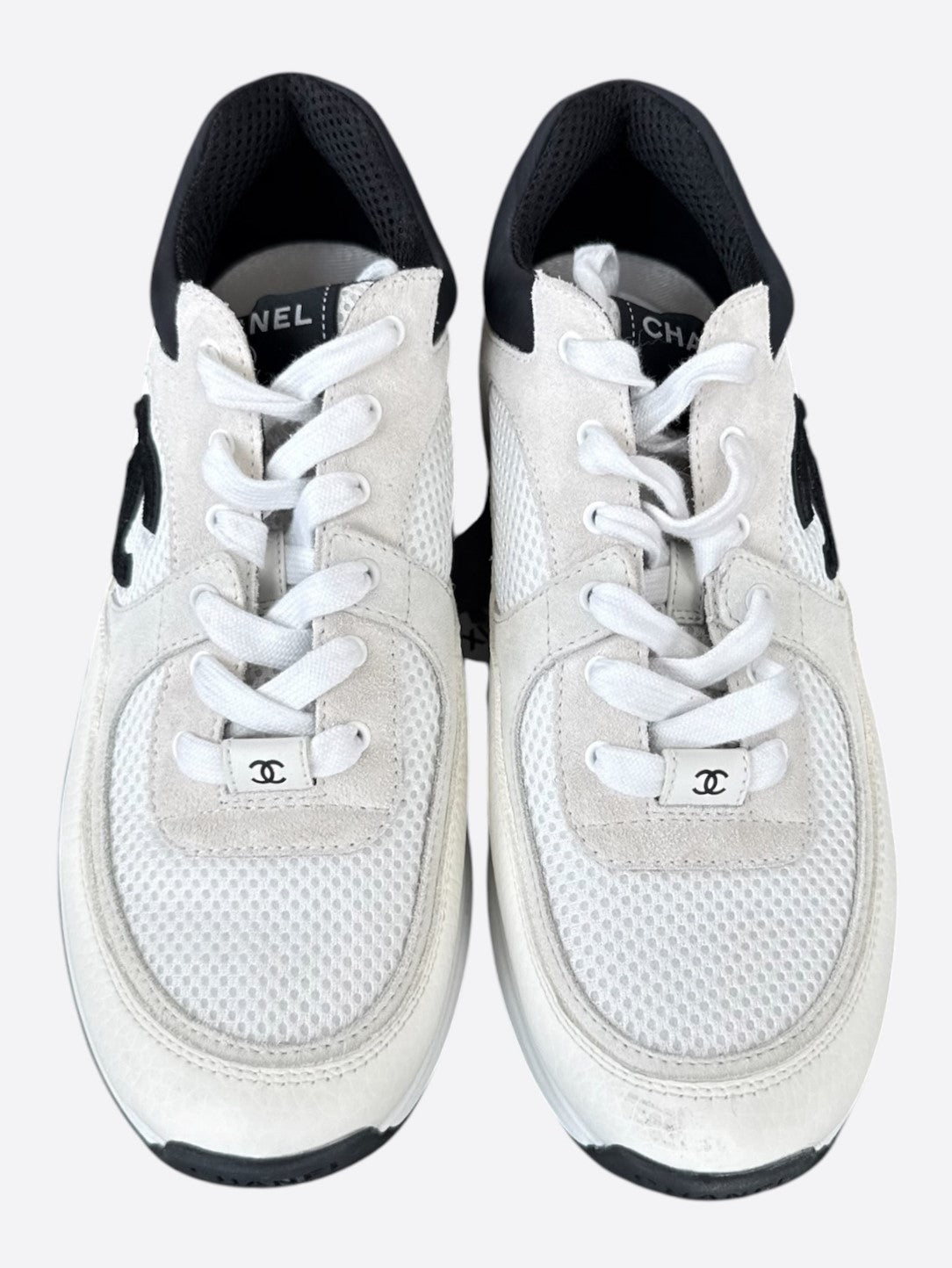 Chanel Beige & Black CC Logo Sneakers