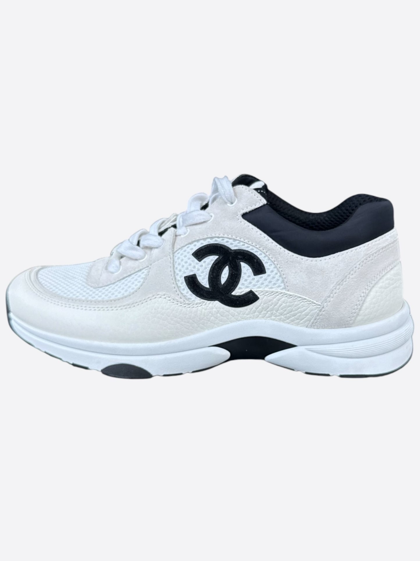 Chanel Beige & Black CC Logo Sneakers