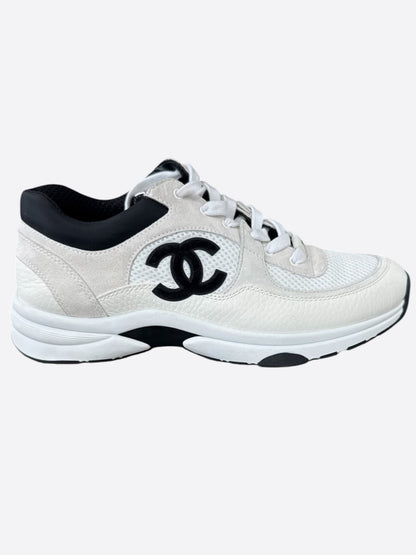 Chanel Beige & Black CC Logo Sneakers
