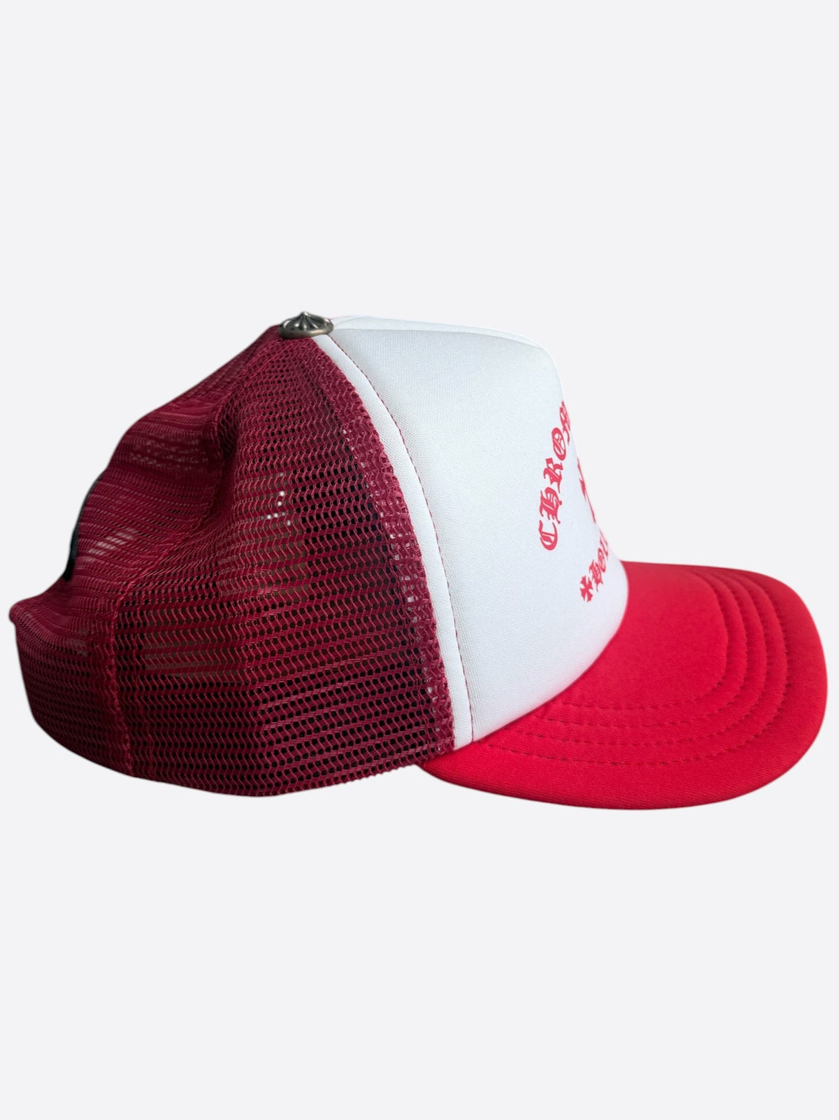 Chrome Hearts Red & White Triple Cross Trucker Hat
