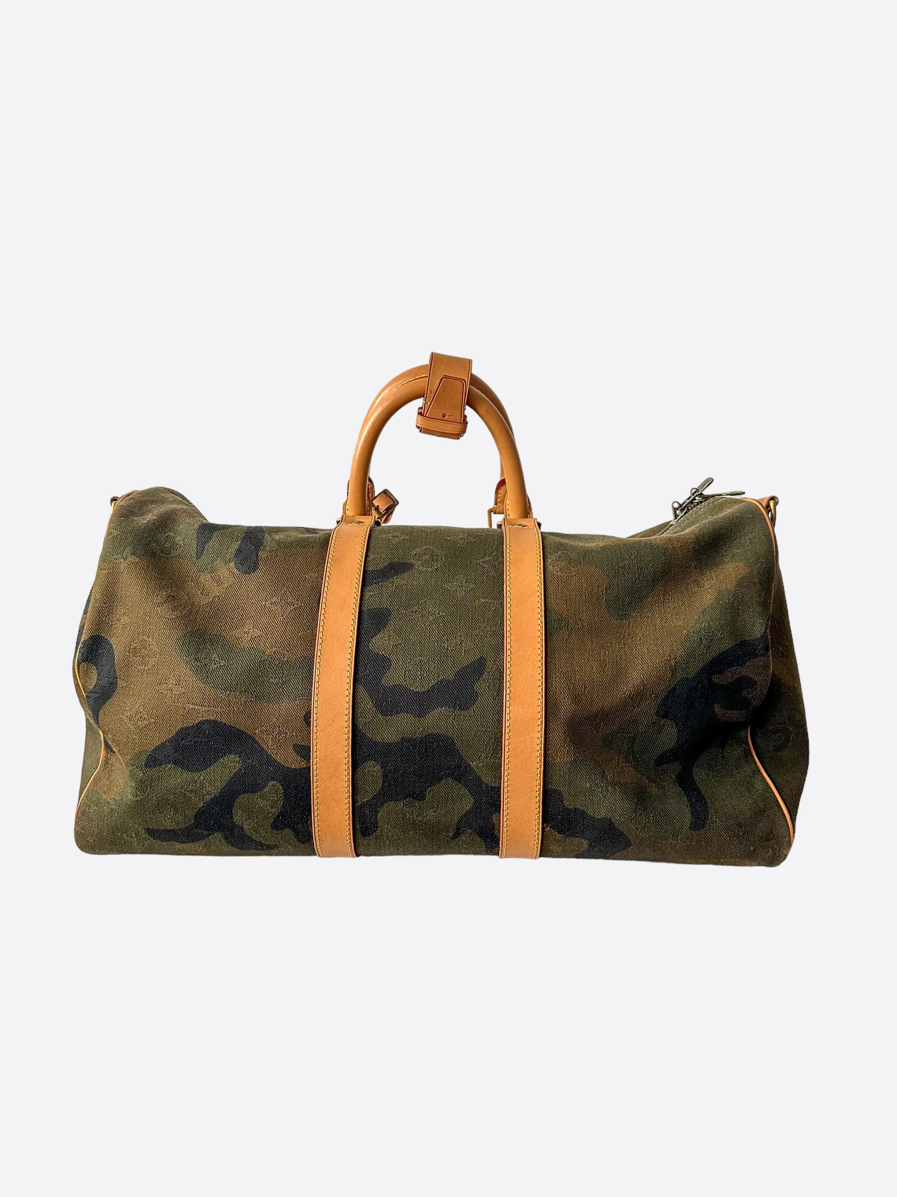 Khaki Louis Vuitton x Supreme Camouflage Keepall and Bum Bag
