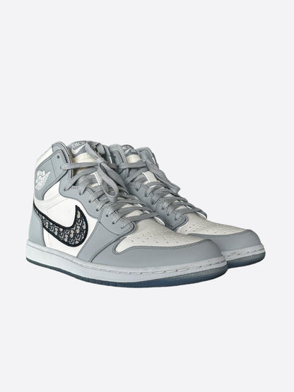 Dior Air Jordan Grey & White Oblique High Top Sneakers