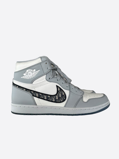 Dior Air Jordan Grey & White Oblique High Top Sneakers