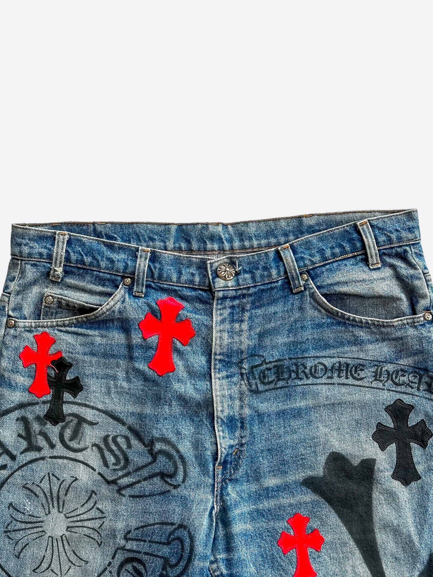 Chrome Hearts Levis Blue Black & Red Cross Patch Stencil Jeans