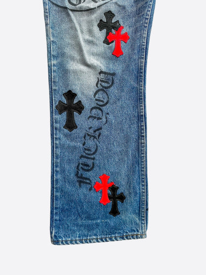 Chrome Hearts Levis Blue Black & Red Cross Patch Stencil Jeans