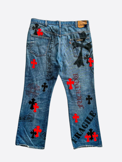 Chrome Hearts Levis Blue Black & Red Cross Patch Stencil Jeans