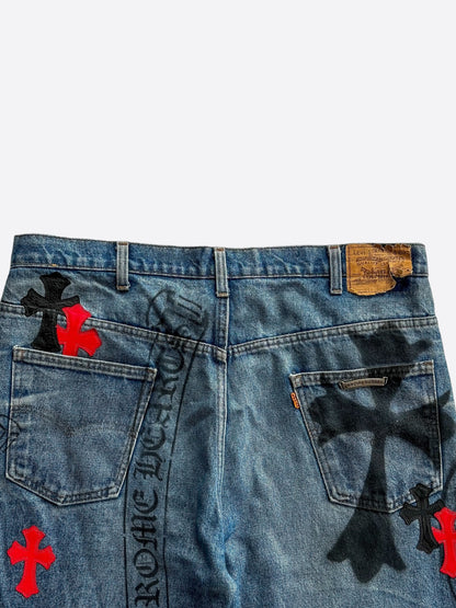 Chrome Hearts Levis Blue Black & Red Cross Patch Stencil Jeans