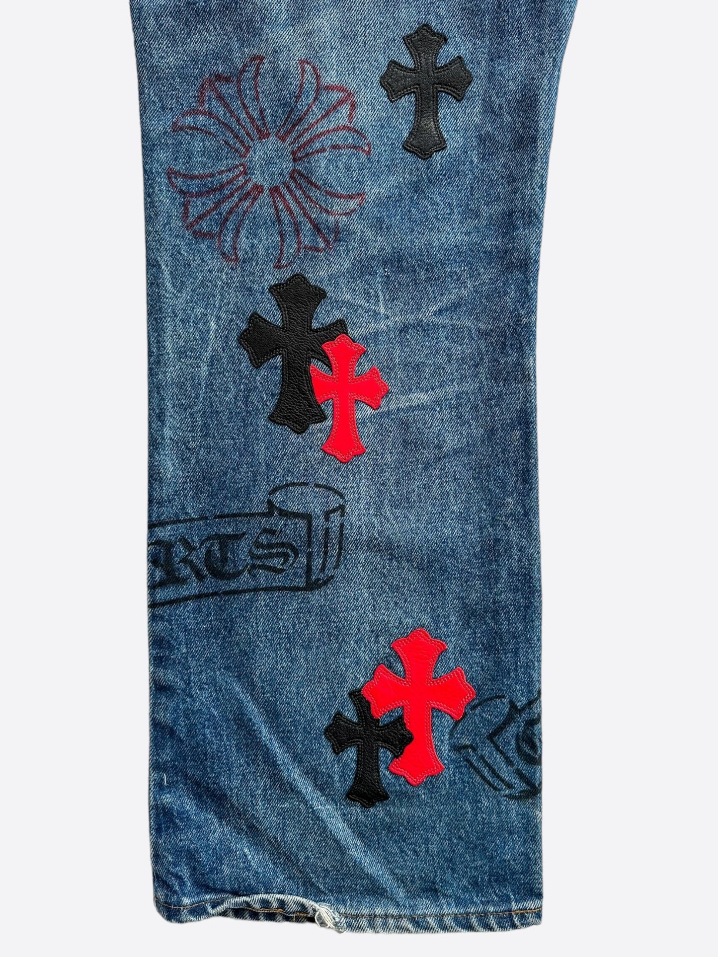 Chrome Hearts Levis Blue Black & Red Cross Patch Stencil Jeans