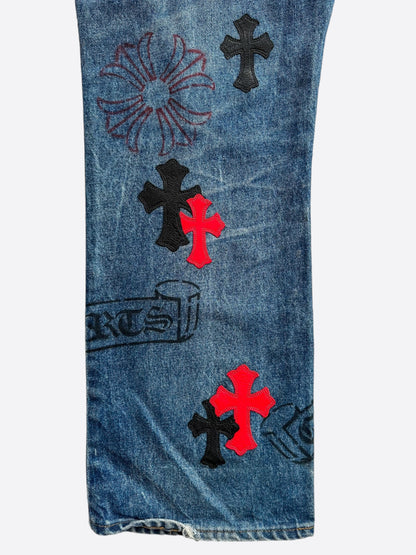 Chrome Hearts Levis Blue Black & Red Cross Patch Stencil Jeans