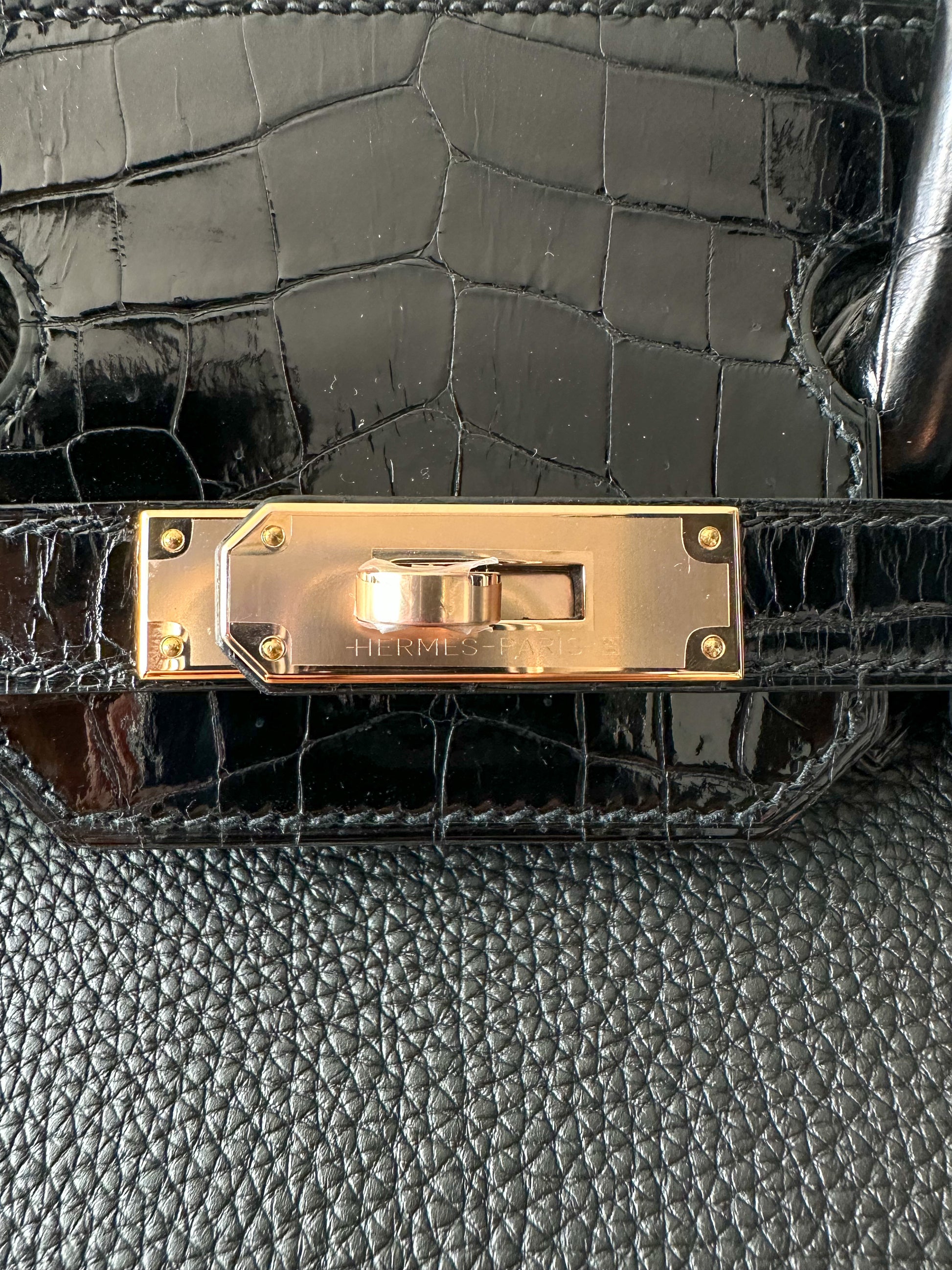 Hermes Birkin 30 Touch Bag Black Crocodile / Black Leather Rose