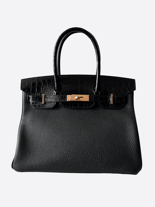 Hermès Black Crocodile Rose Gold Birkin 30