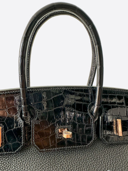 Hermès Black Crocodile Rose Gold Birkin 30