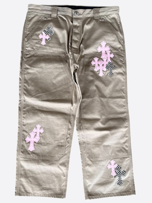 Chrome Hearts Tan, Pink & Checkered Cross Patch Carpenter Pants