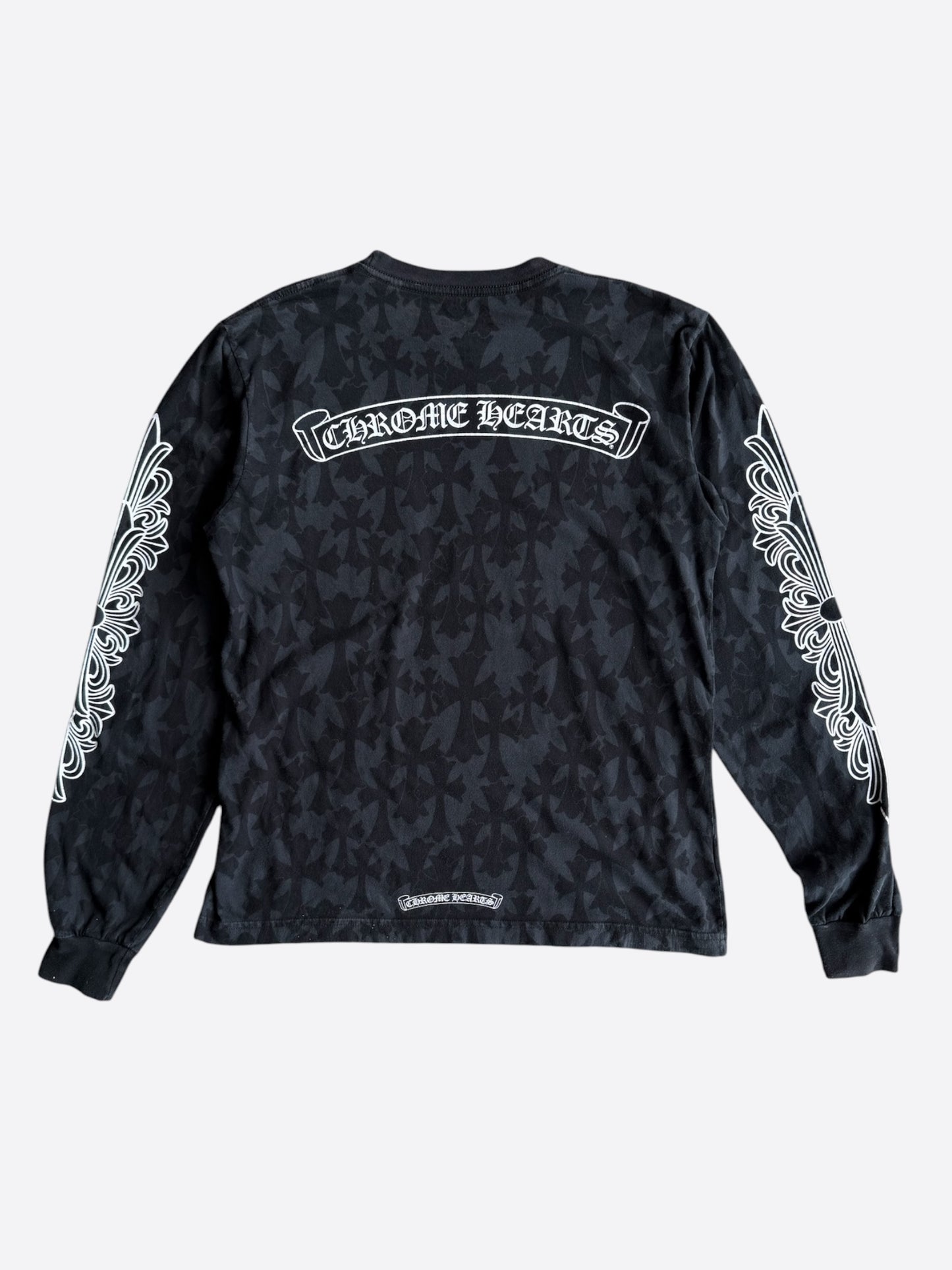 Chrome Hearts Black & White Cemetery Jacquard Horseshoe Logo Longsleeve T-Shirt