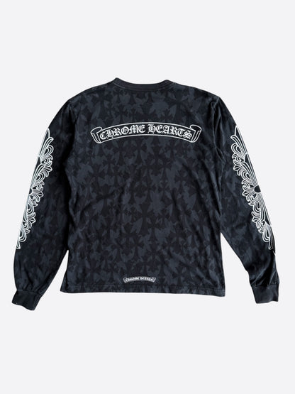 Chrome Hearts Black & White Cemetery Jacquard Horseshoe Logo Longsleeve T-Shirt