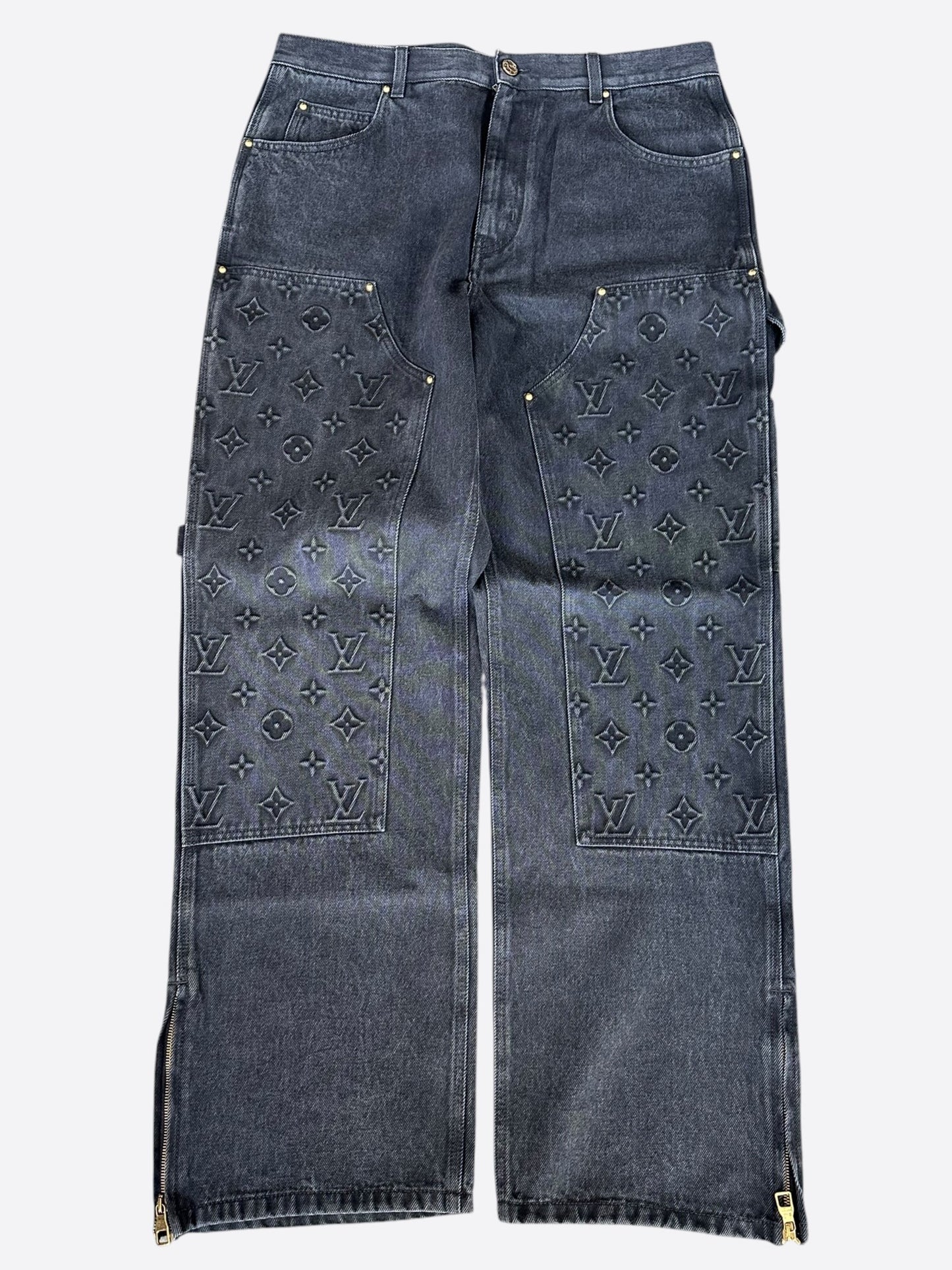 Louis Vuitton Washed Black Monogram Carpenter Pants