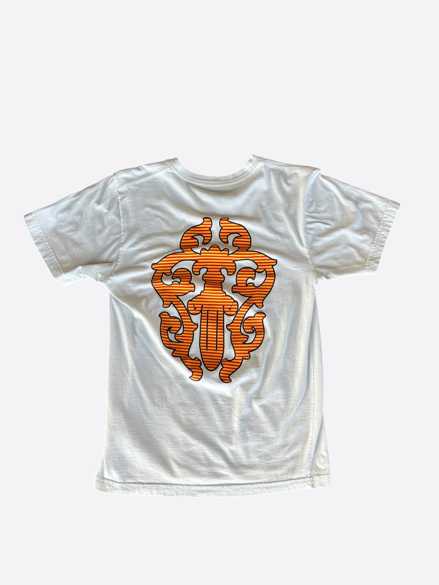 Chrome Hearts White & Orange Striped Dagger Logo T-Shirt