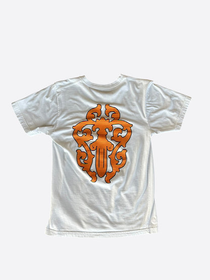 Chrome Hearts White & Orange Striped Dagger Logo T-Shirt