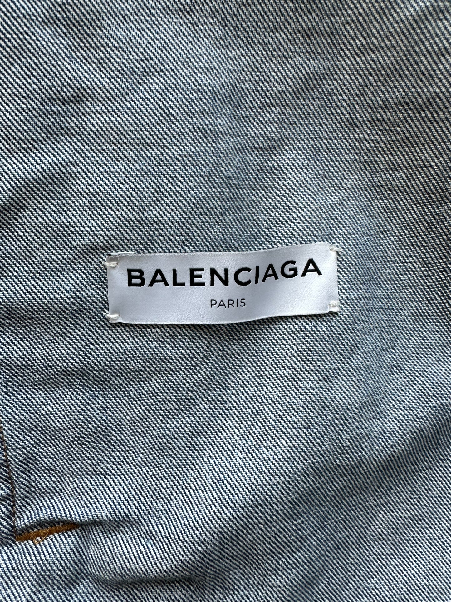 Balenciaga Blue Back Logo Distressed Denim Jacket