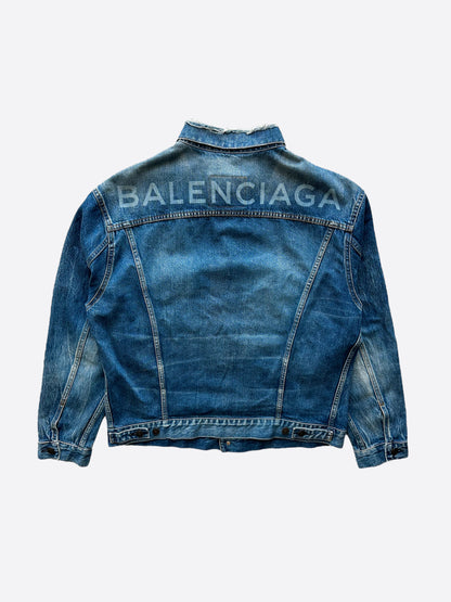 Balenciaga Blue Back Logo Distressed Denim Jacket