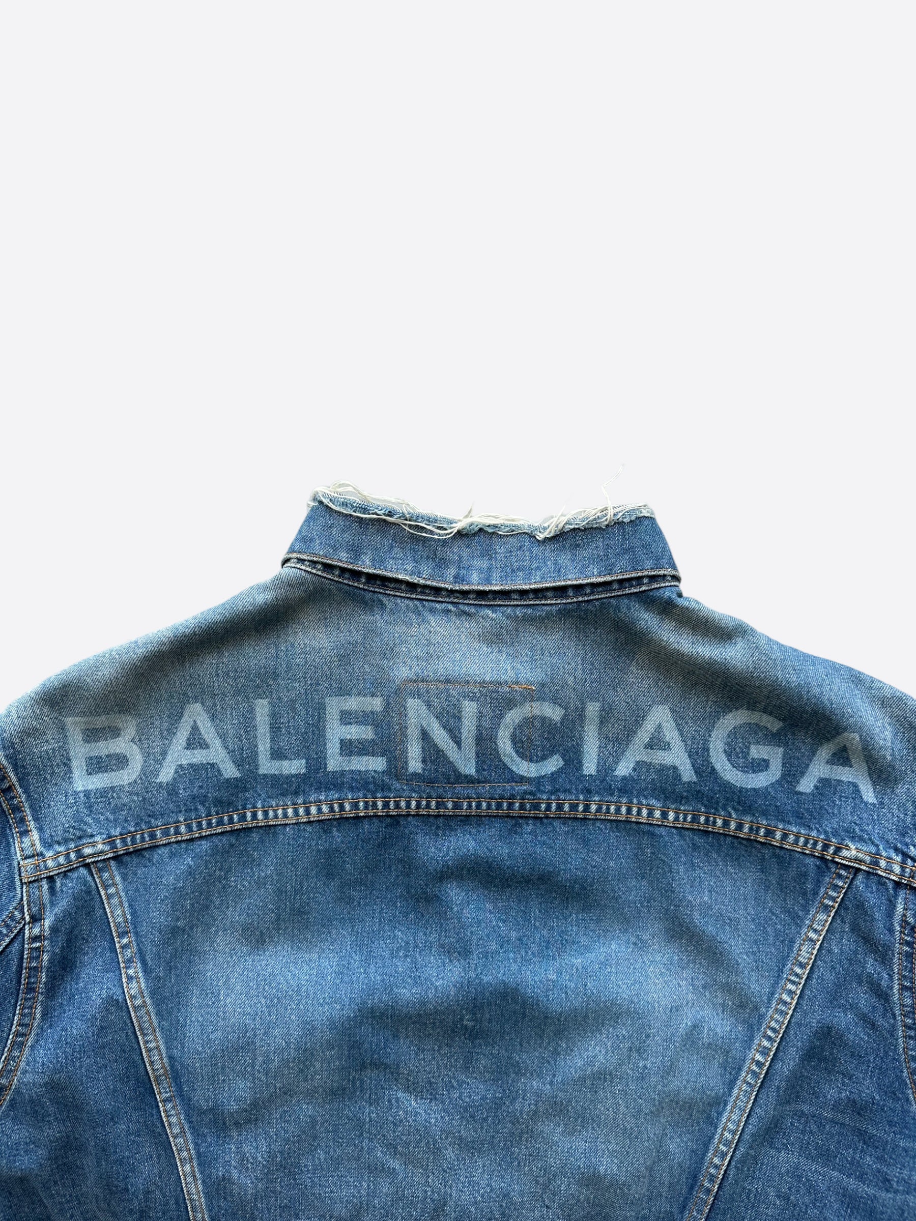 elite hele Skov Balenciaga Blue Back Logo Distressed Denim Jacket – Savonches