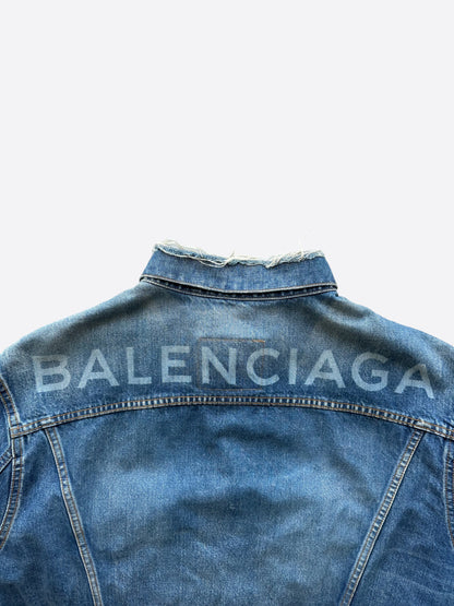 Balenciaga Blue Back Logo Distressed Denim Jacket