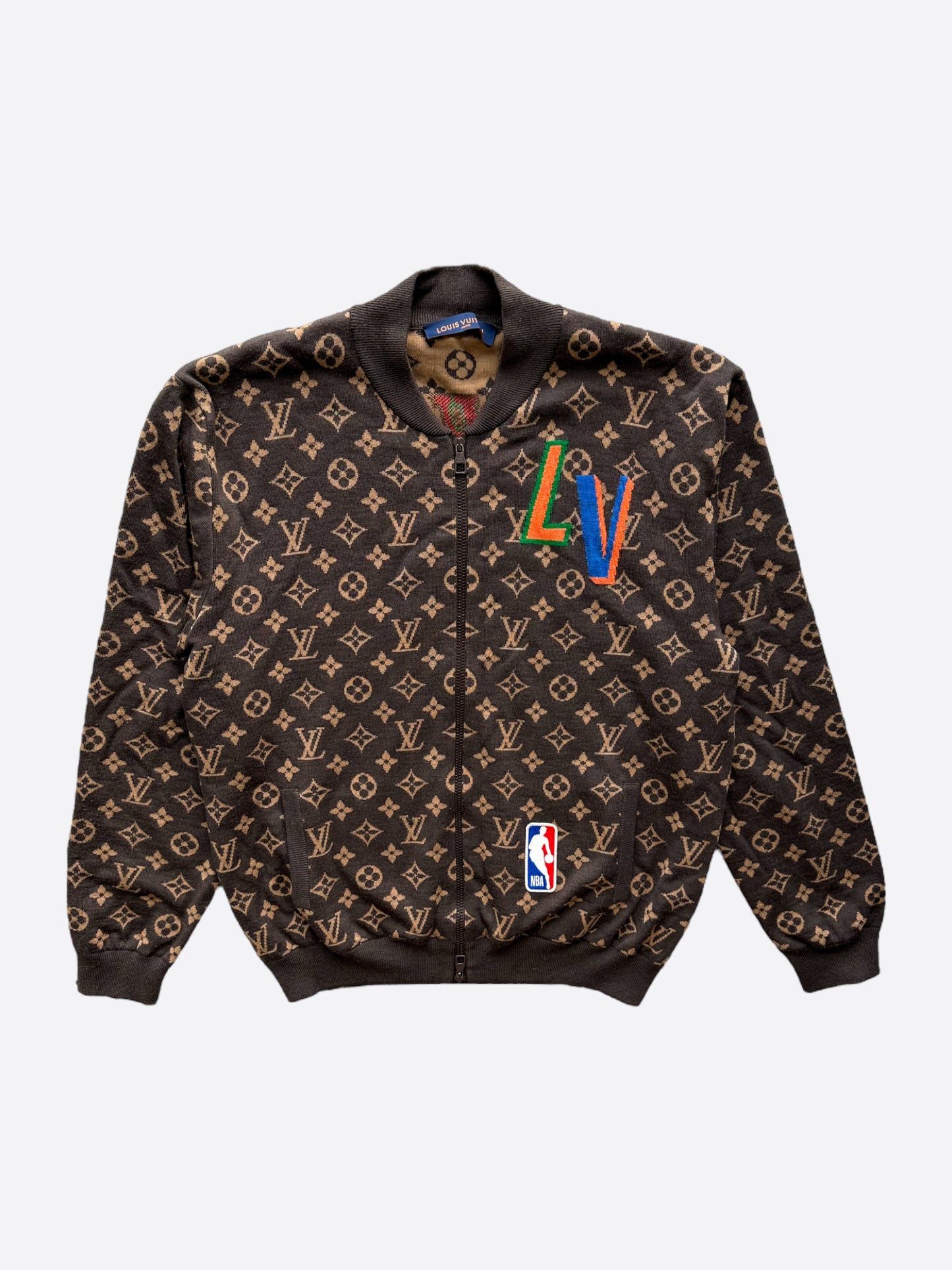 Louis Vuitton x NBA Brown Monogram Jacquard Wool Zip Front Jacquard XL Louis  Vuitton