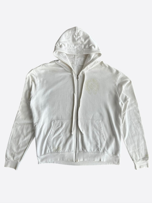 Chrome Hearts White Glow In The Dark Horseshoe Logo Zip Up Hoodie