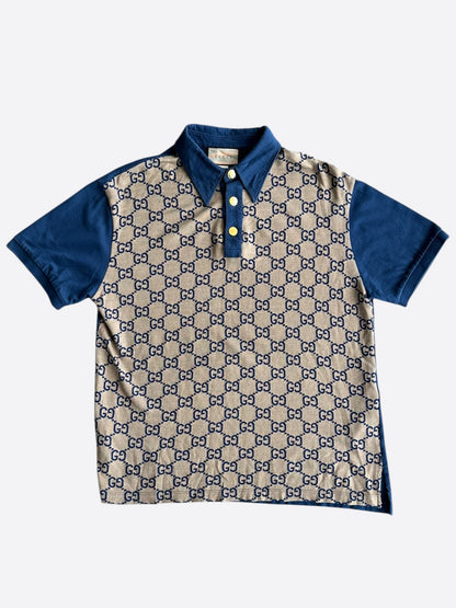 Gucci Navy & Tan GG Monogram Polo Shirt
