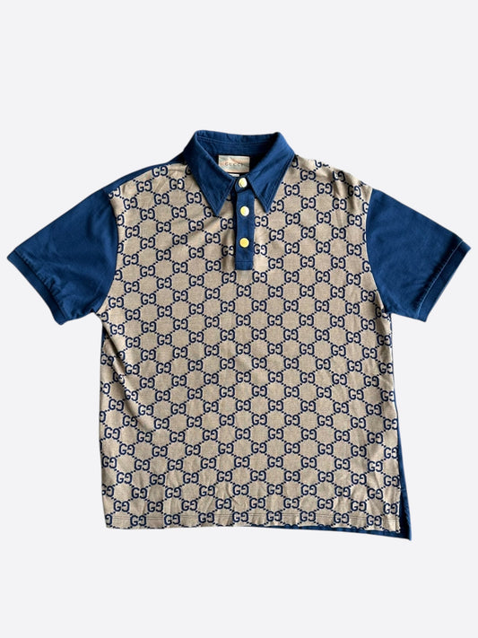 Gucci Navy & Tan GG Monogram Polo Shirt
