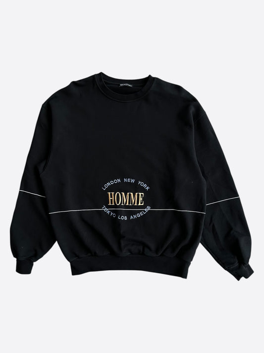 Balenciaga Black & Yellow Homme Embroidered Logo Sweater