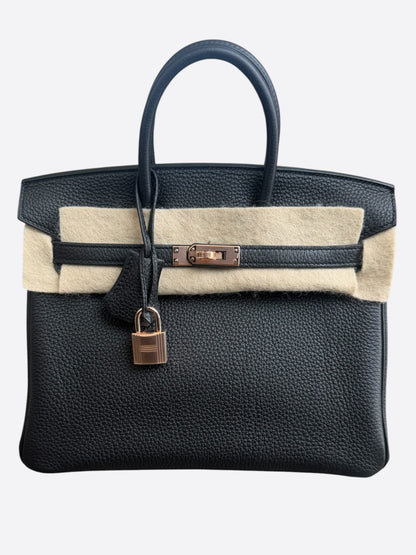 Hermes Black Togo & Rose Gold Hardware Birkin 25