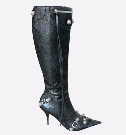 Balenciaga Black Leather Cagole High Boots