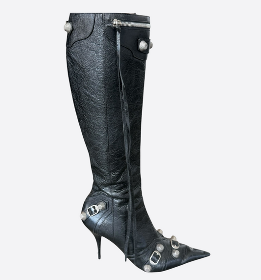 Balenciaga Black Leather Cagole High Boots