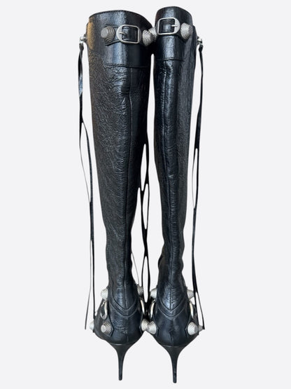 Balenciaga Black Leather Cagole High Boots