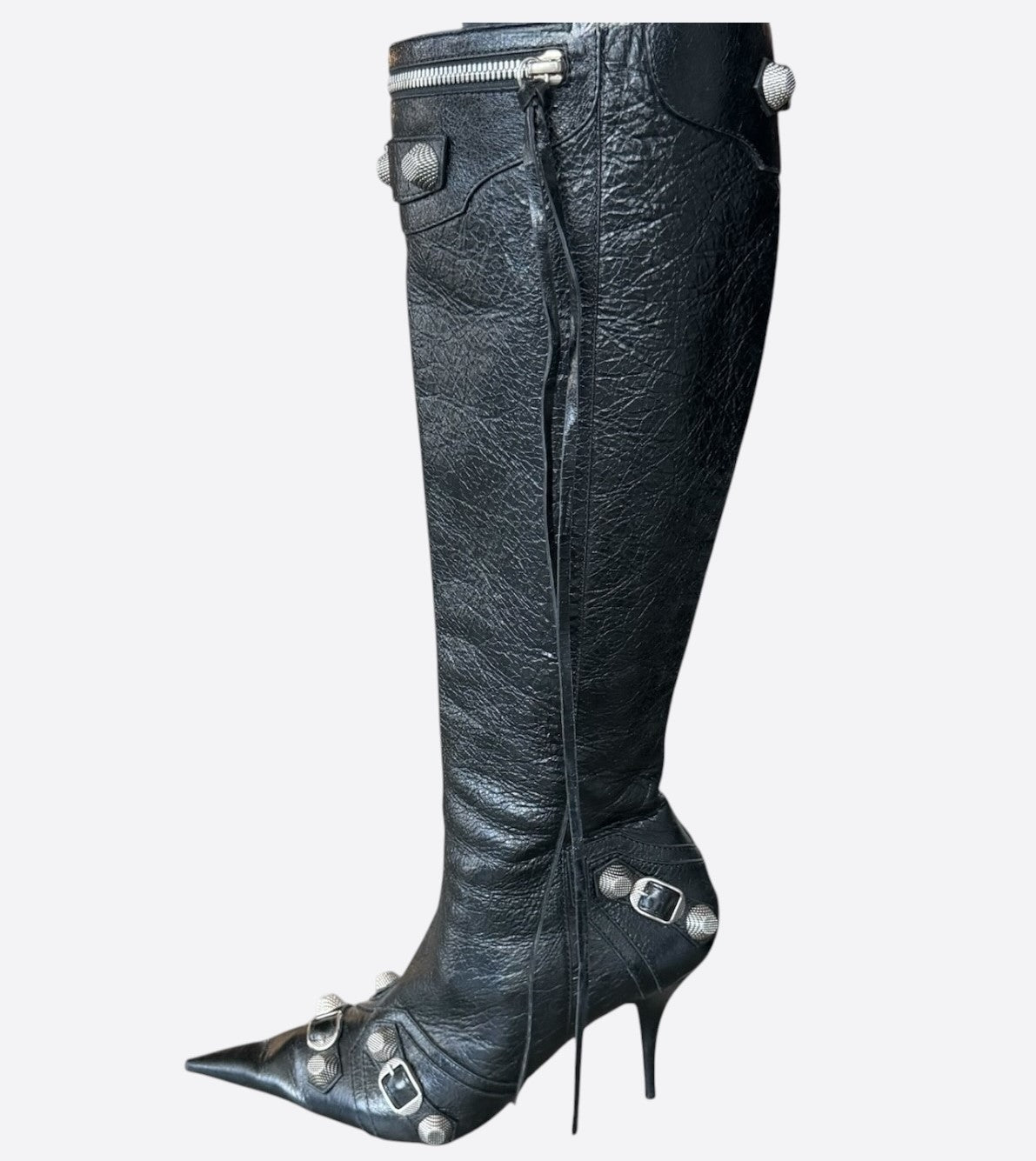 Balenciaga Black Leather Cagole High Boots
