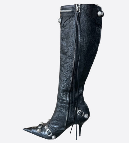 Balenciaga Black Leather Cagole High Boots
