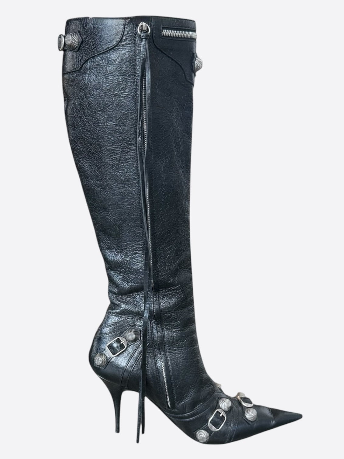 Balenciaga Black Leather Cagole High Boots