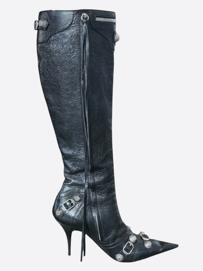 Balenciaga Black Leather Cagole High Boots