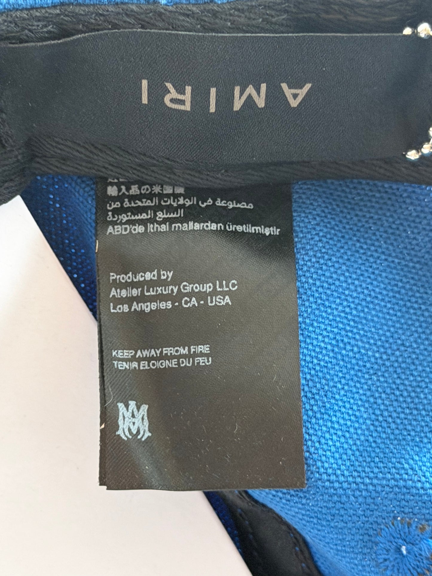 Amiri Blue & White MA Logo Trucker Hat
