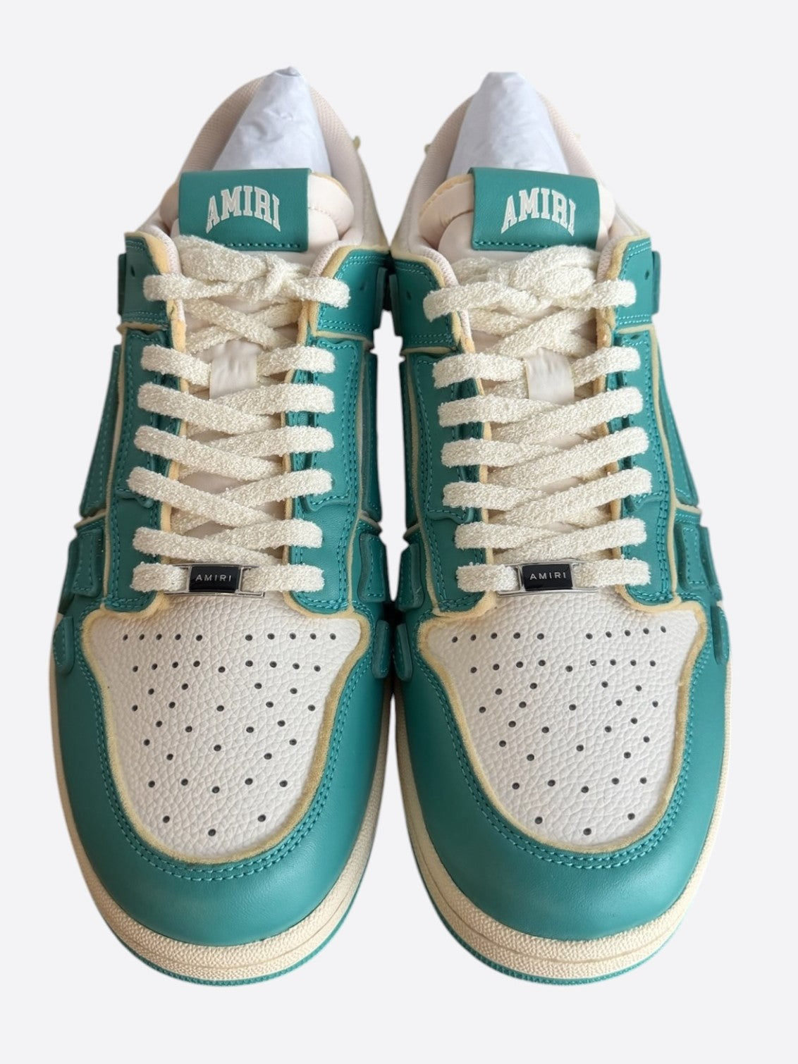 Amiri Sea Blue & White Collegiate Skel Low Top Sneakers