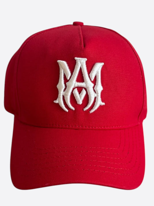 Amiri Red & White MA Logo Trucker Hat