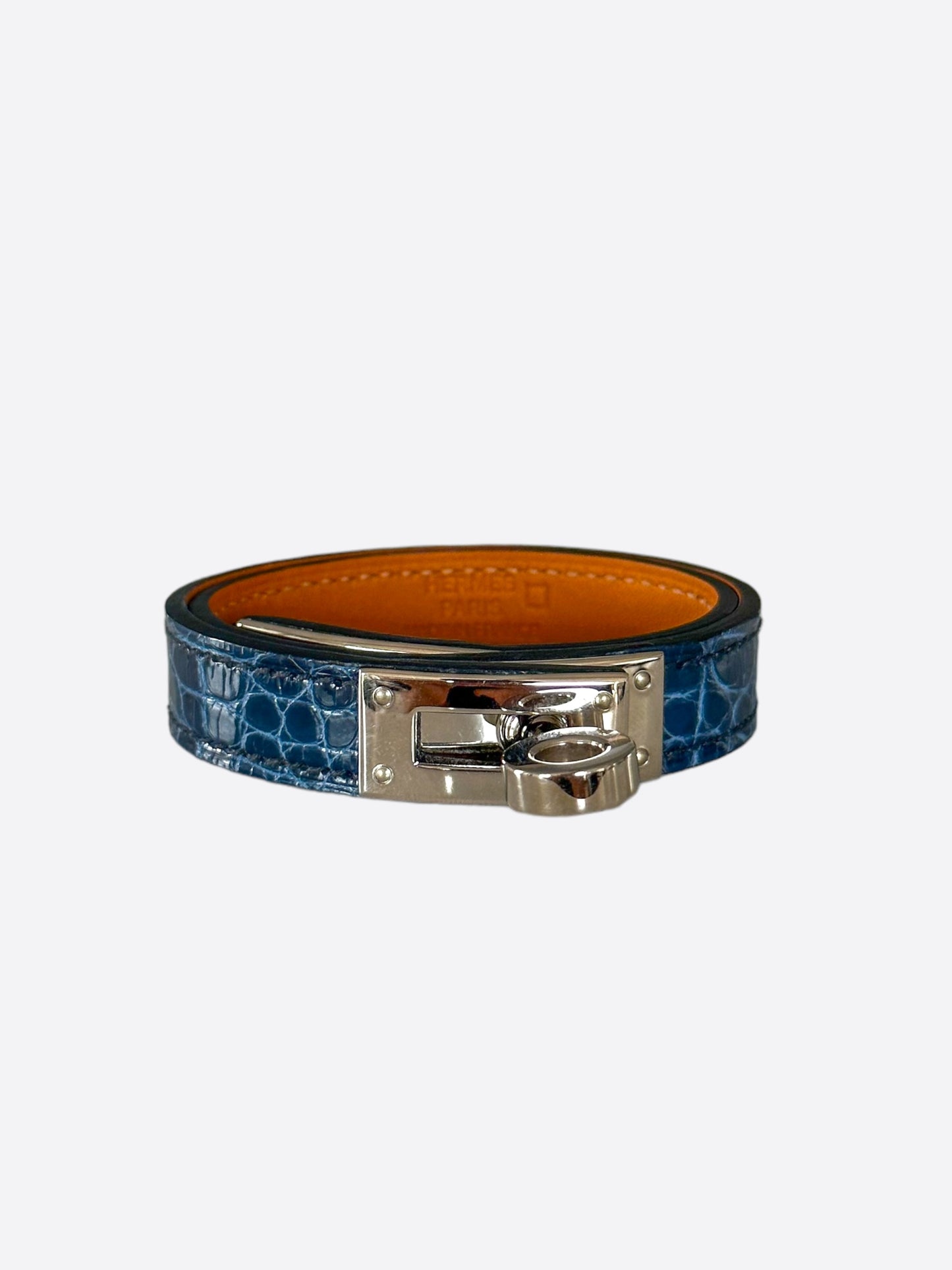 Hermes Blue Crocodile Double Kelly Bracelet